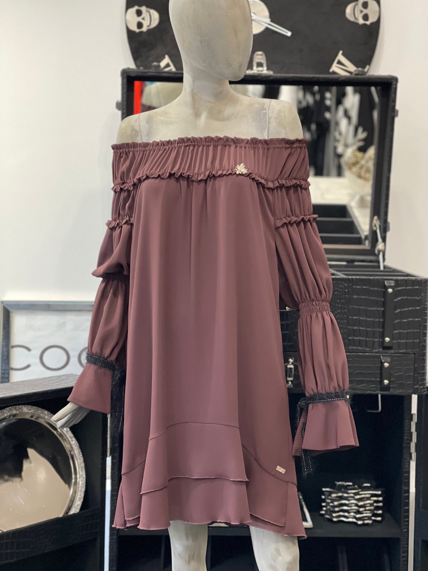 Babylon Dress off shoulder Bordo