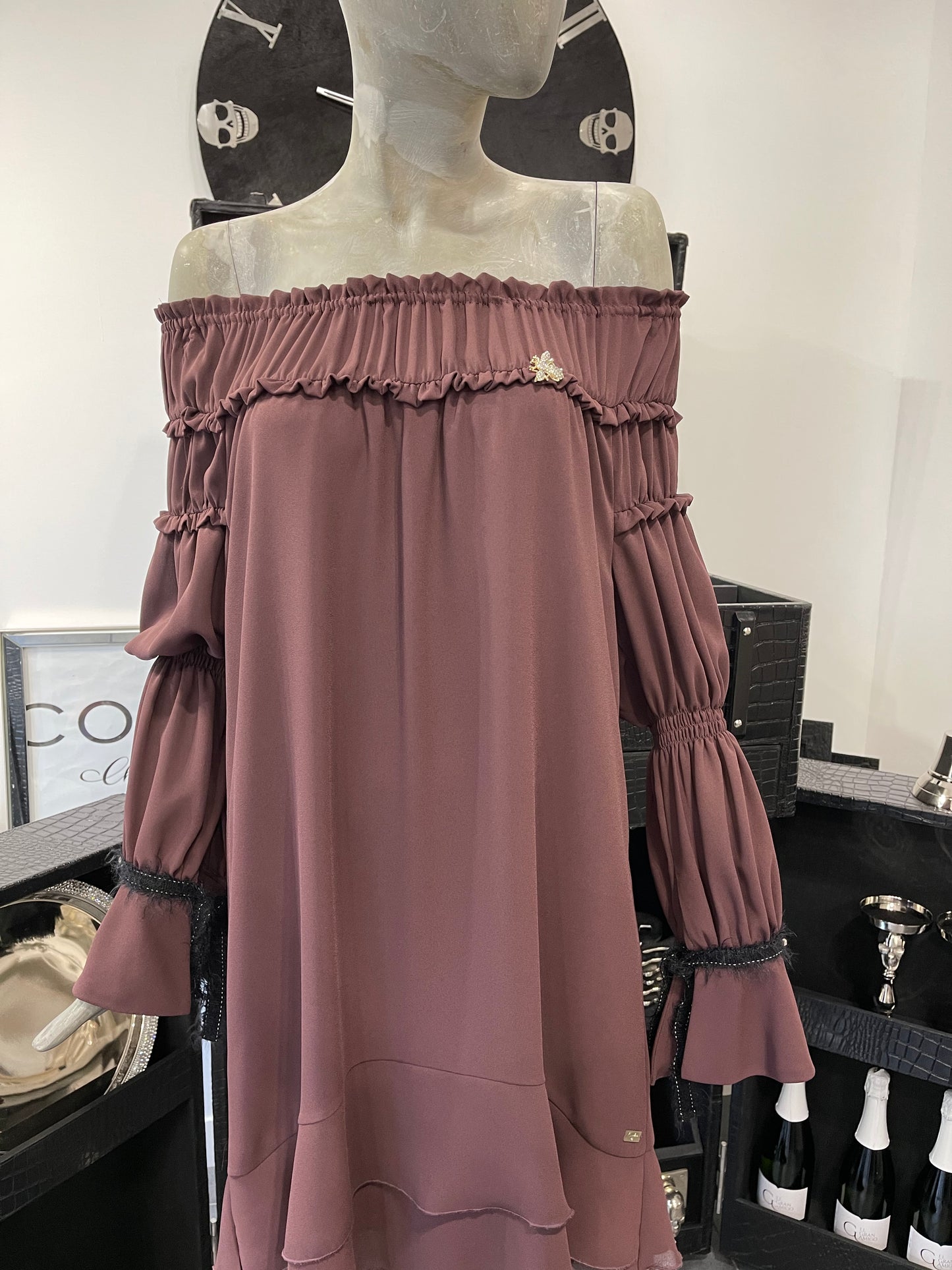 Babylon Dress off shoulder Bordo