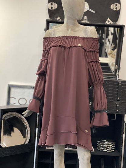 Babylon Dress off shoulder Bordo